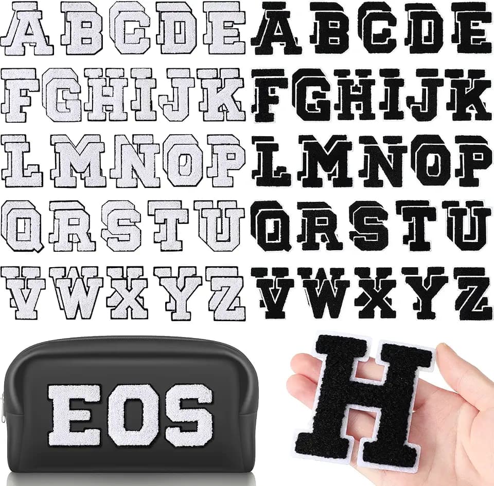 104 Pcs Chenille Letters Patches Iron on Large, Black, White