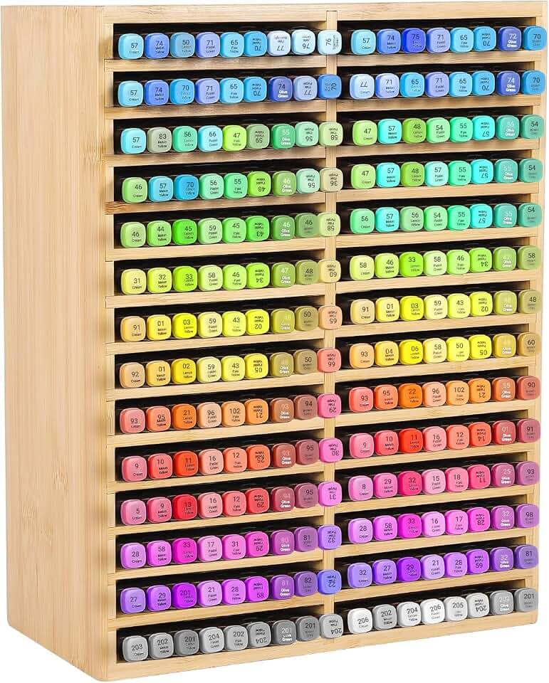 Bamboo Marker Organizer for 224 Markers, Desktop Marker Storage Holder