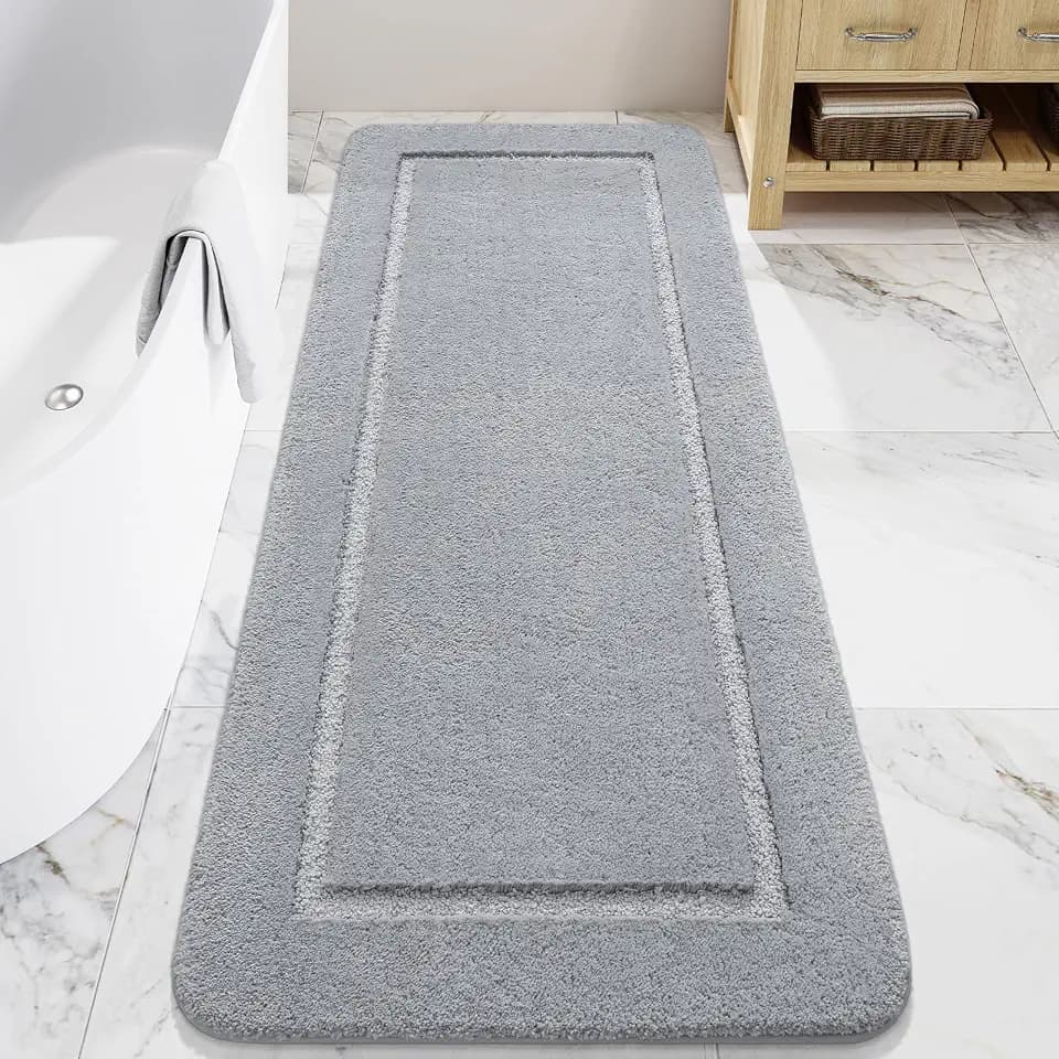 LOCHAS Bathroom Rugs, 24" x 60" Long Bath Mat Non Slip, Grey