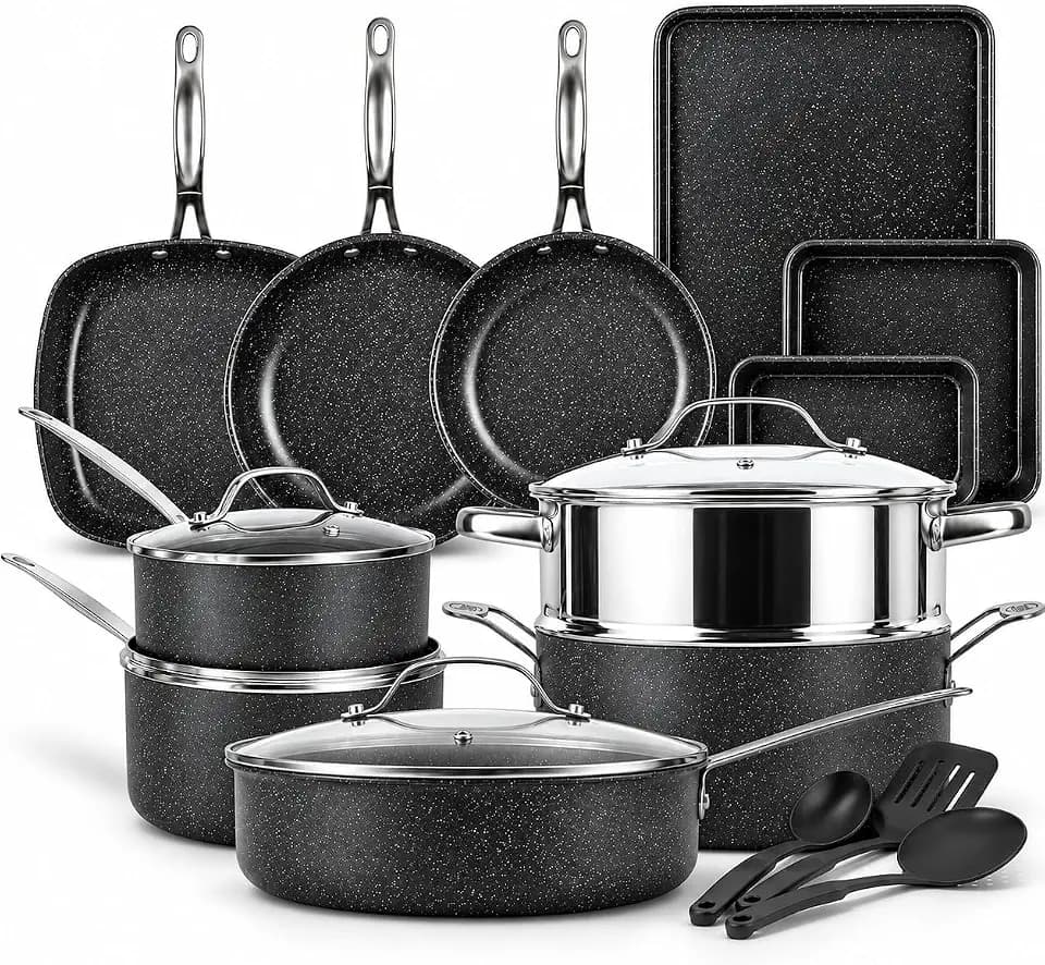 GRANITESTONE 20pc Pots and Pans Set Non Stick Cookware Set, Diamond Infused