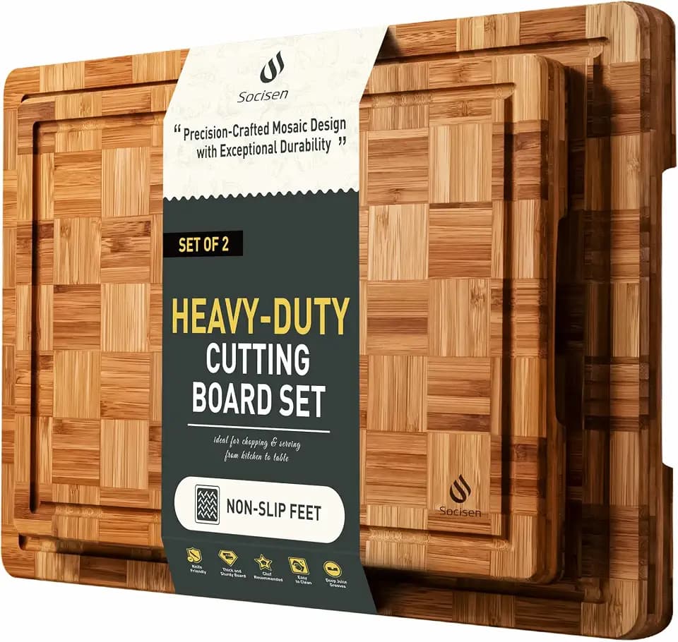 2 Pack Wooden Cutting Boards for Kitchen Bamboo Chopping Boards Non Toxic