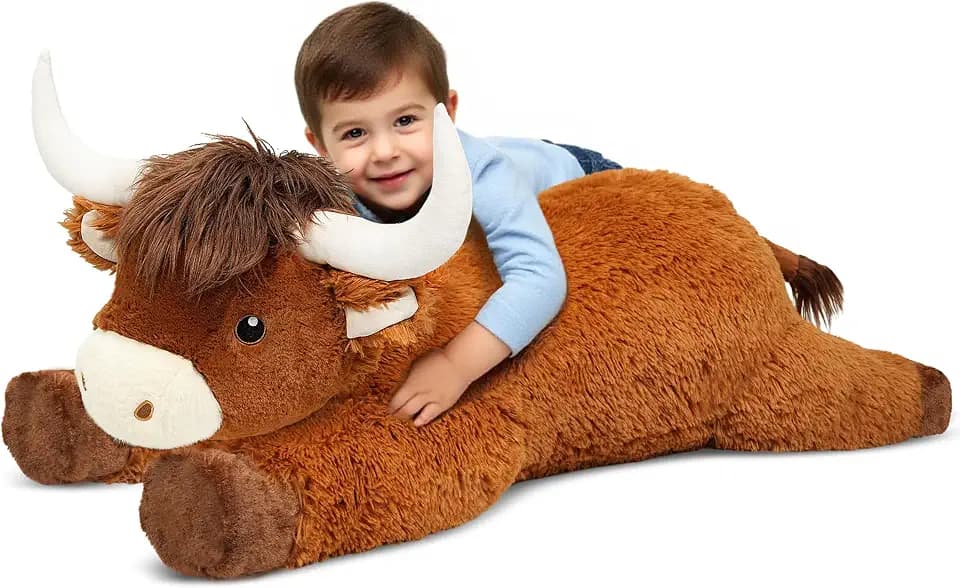 39 Inch Giant Highland Cow Stuffed Animal, Big Cattle Plushie Toy for Kids & Adults, Fluffy Large Size Stuffed Cow Hugging Pillow Gifts for Birthday Christmas