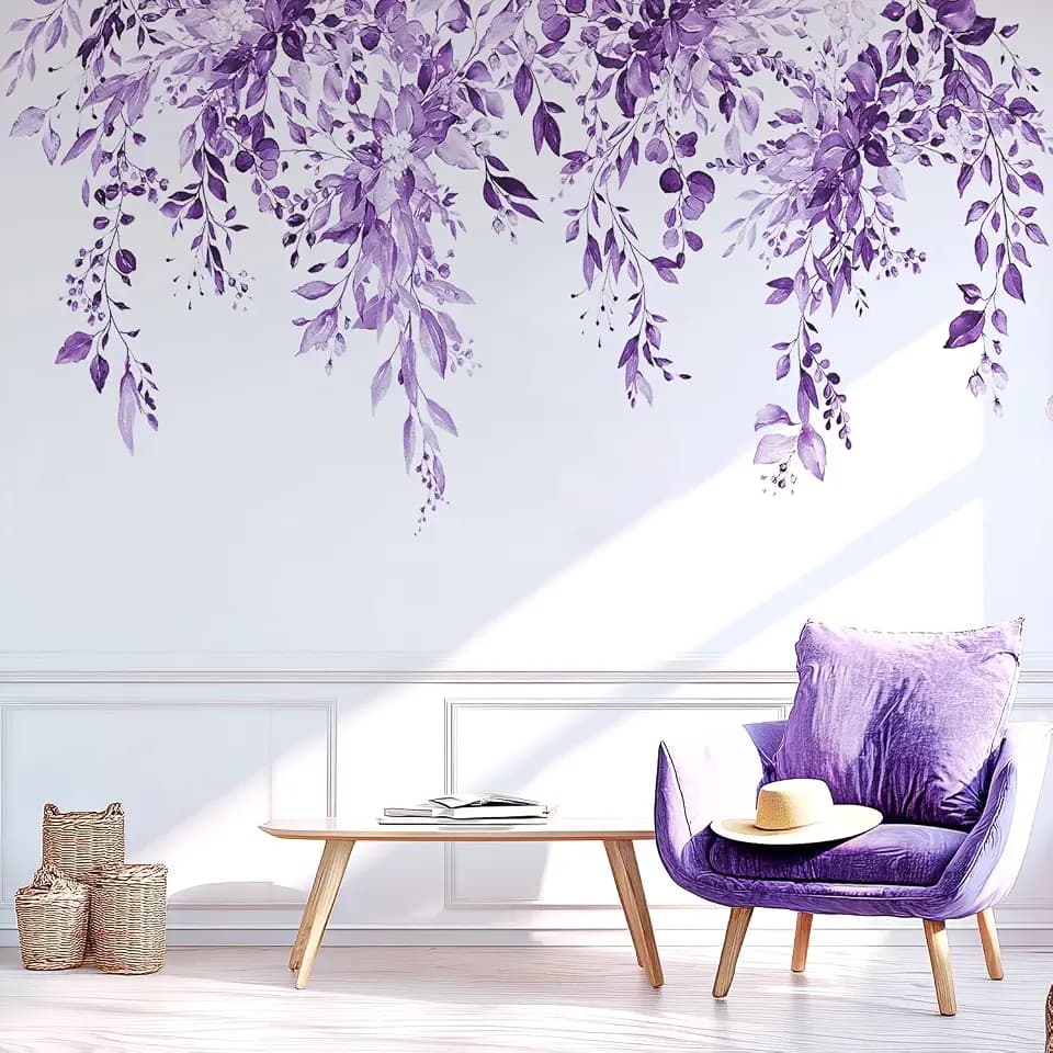 Purple Plants Leaves Hanging Vines Wall Decals, Floral Flower Wall Stickers
