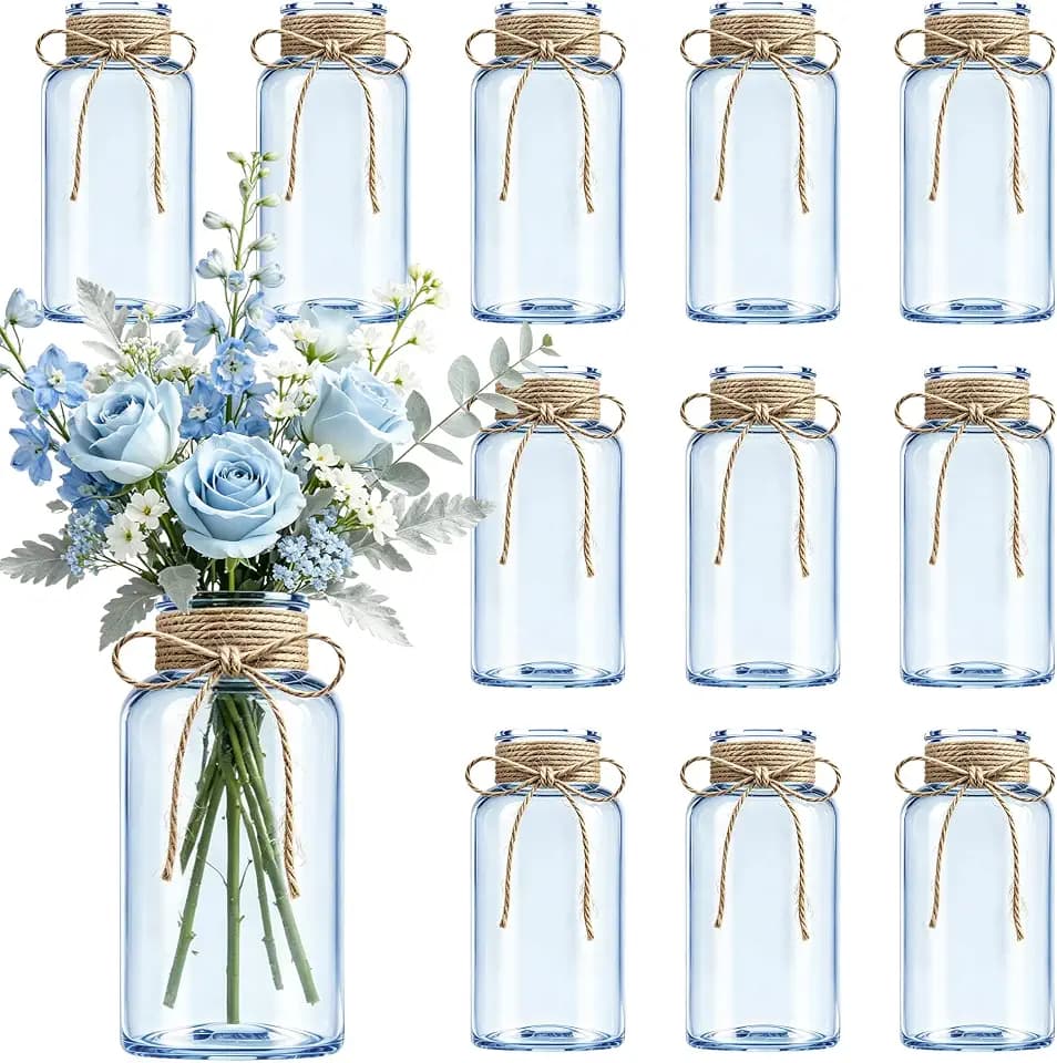 Mason Jar Glass Vases 12 Pack, Blue Flower Vase for Centerpieces