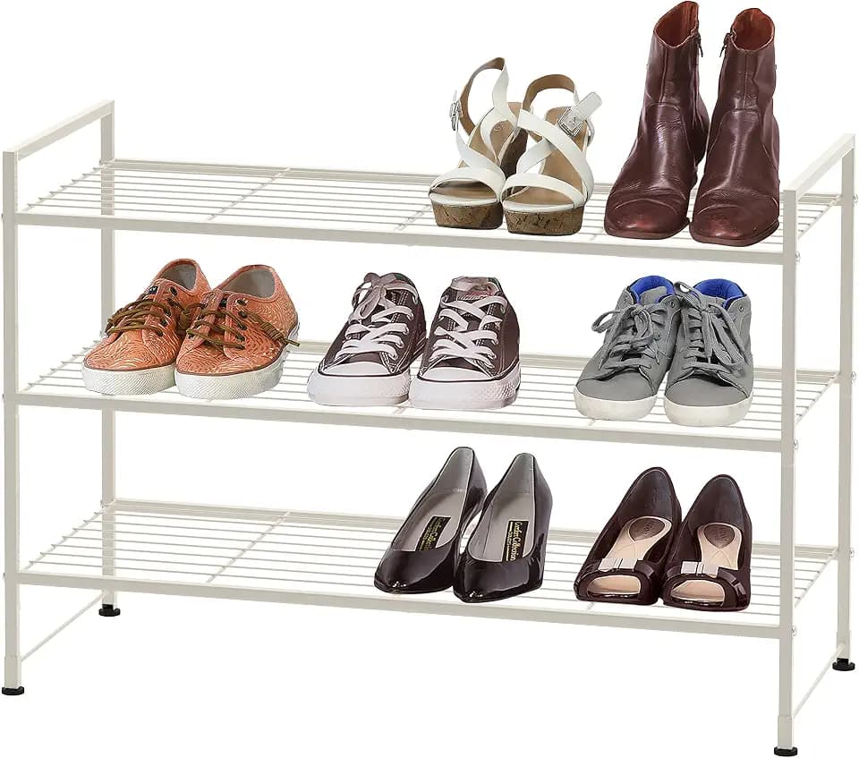Simple Houseware 3-Tier Stackable Wired Grid Shoe Rack, White
