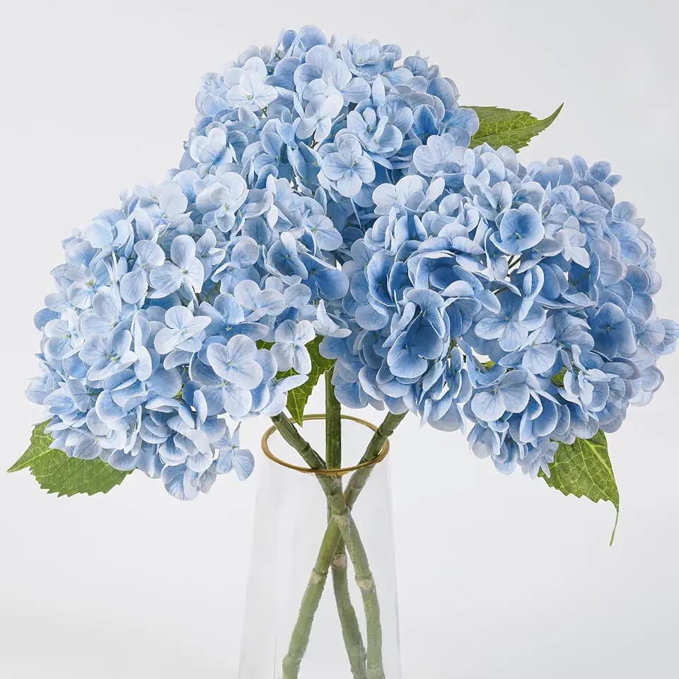 3 Pcs Blue Hydrangea Artificial Flowers Lifelike Latex Real Touch Flower