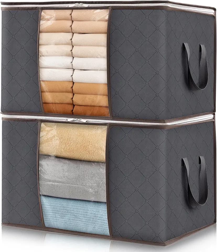 Lifewit 2 Pack 60L Clothes Storage Bins with Lids, Blanket Storage Bags