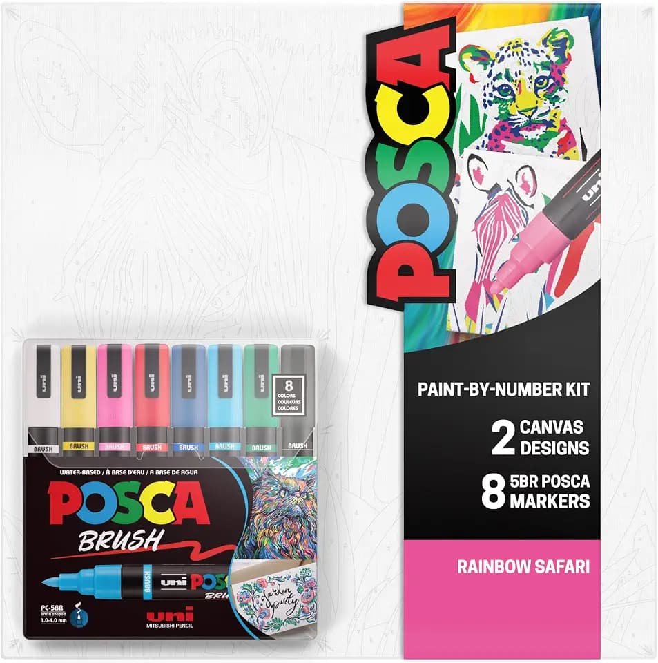 POSCA® Paint-By-Number Canvas Kit with 8 PC-5BR Markers (Rainbow Safari)