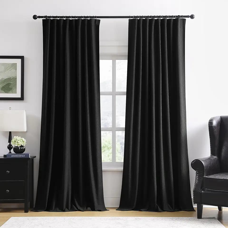 RAIN CITY Black Blackout Curtains 100 Inches Long -50x100-inch 2 Panels Set
