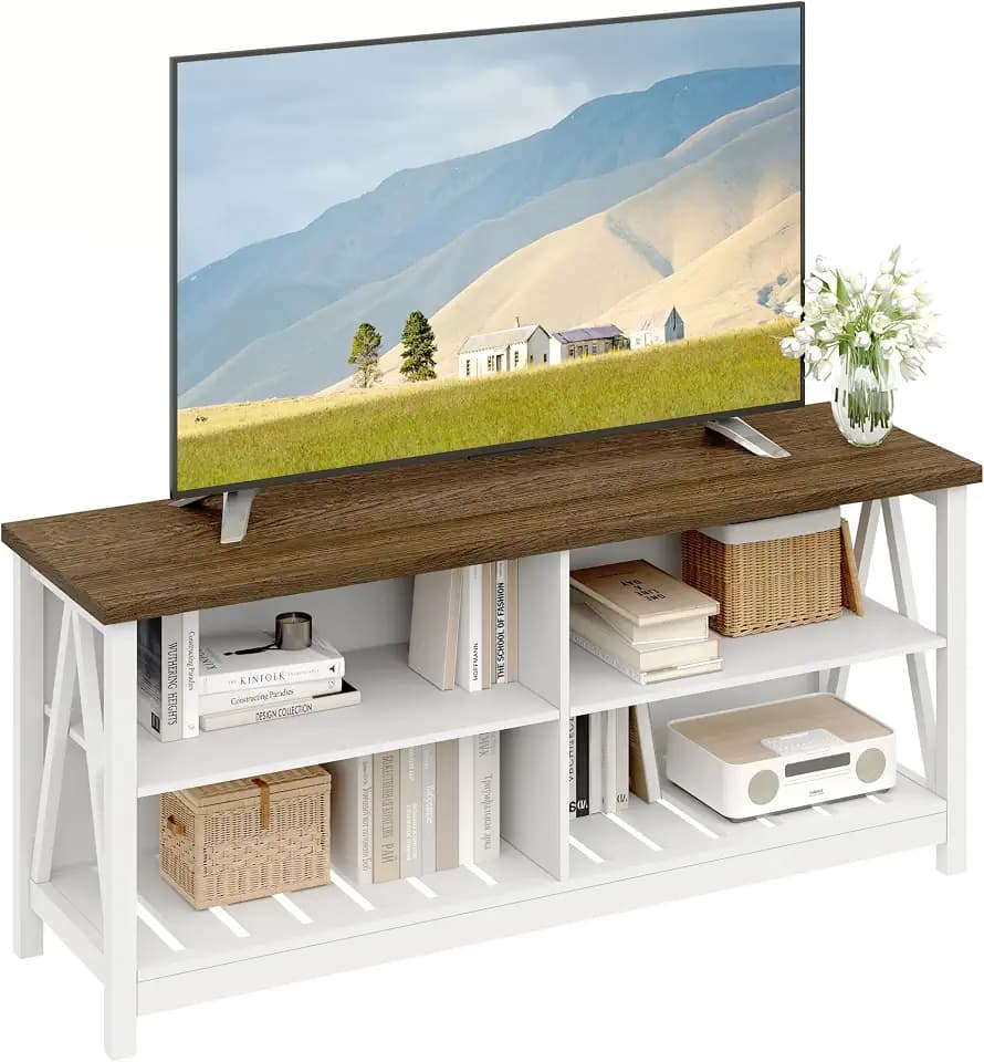 ChooChoo 47" Farmhouse TV Stand with 4 Open Shelves for Living Room
