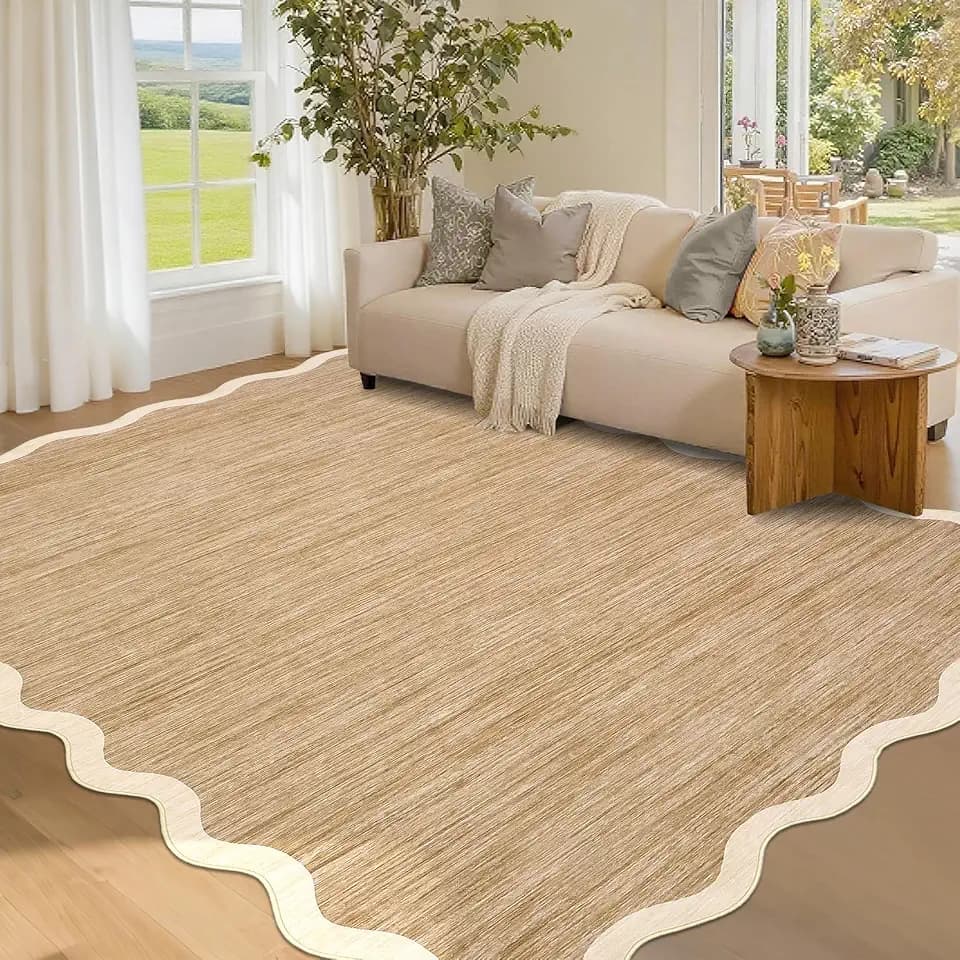 GarveeHome Scalloped Living Room Rug 5x7 Area Rug Washable Non Slip