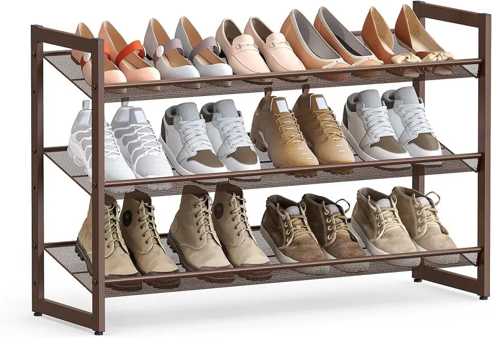 SONGMICS Metal Shoe Rack, 3-Tier Shoe Organizer, Holds 9-12 Pairs