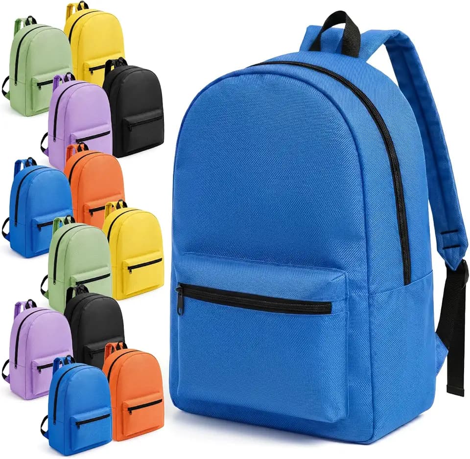 12 Pack Backpacks Bulk, 17 Inch Wholesale Lightweight Bookbags in 6 Colors