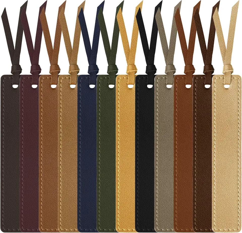 MIXVOVA 12 Pcs Leather Bookmark with Tassel, Classic Style Bookmark, 0.05 Inches Thin Handmade Stitched Bookmarks for Men, Book Marks for Reading, Gifts for Book Lovers, Readers