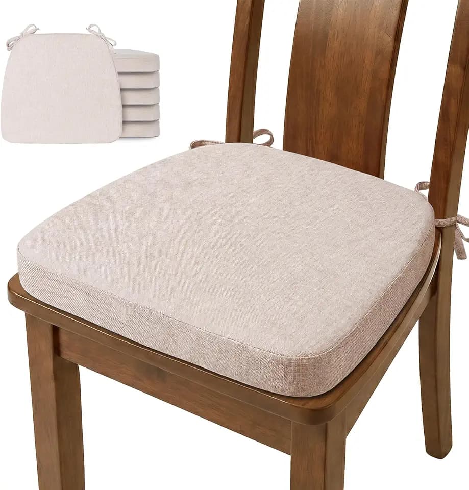 D-Shaped Chair Cushions Set of 6, Chair Pads with Ties, 17" x 16"