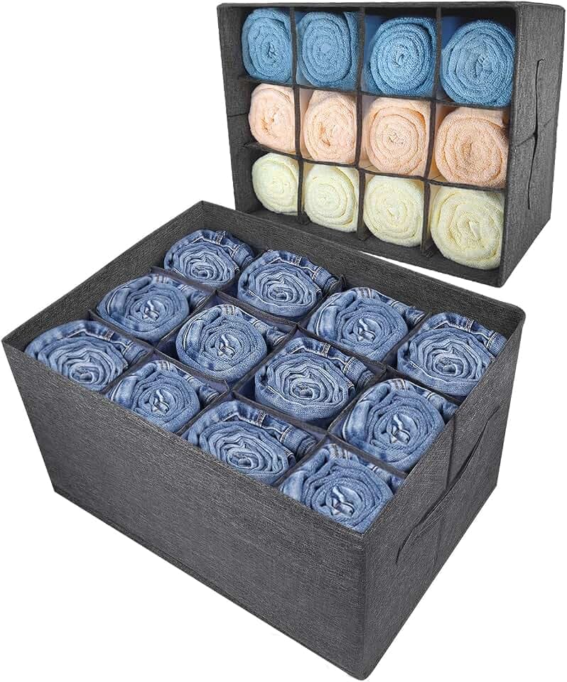 2 Pack 12-Grid Closet Organizers and Storage Bins with Dividers for Clothes