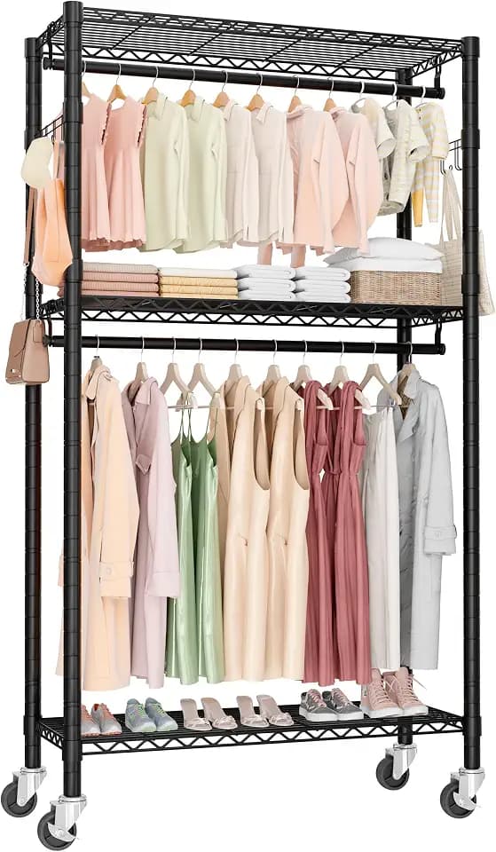 Heavy Duty Rolling Clothes Rack, Portable Clothes Rack with Wheels
