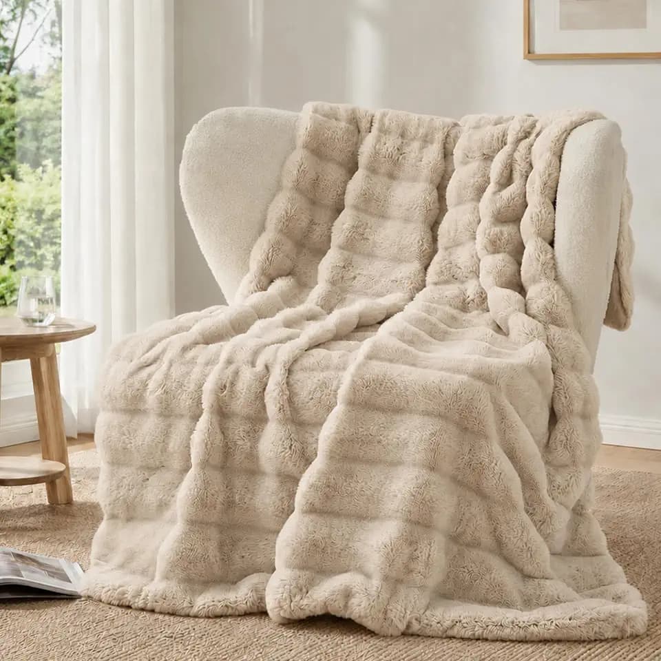 Battilo Beige Throw Blanket for Couch, Tan Throw Blanket for Bed