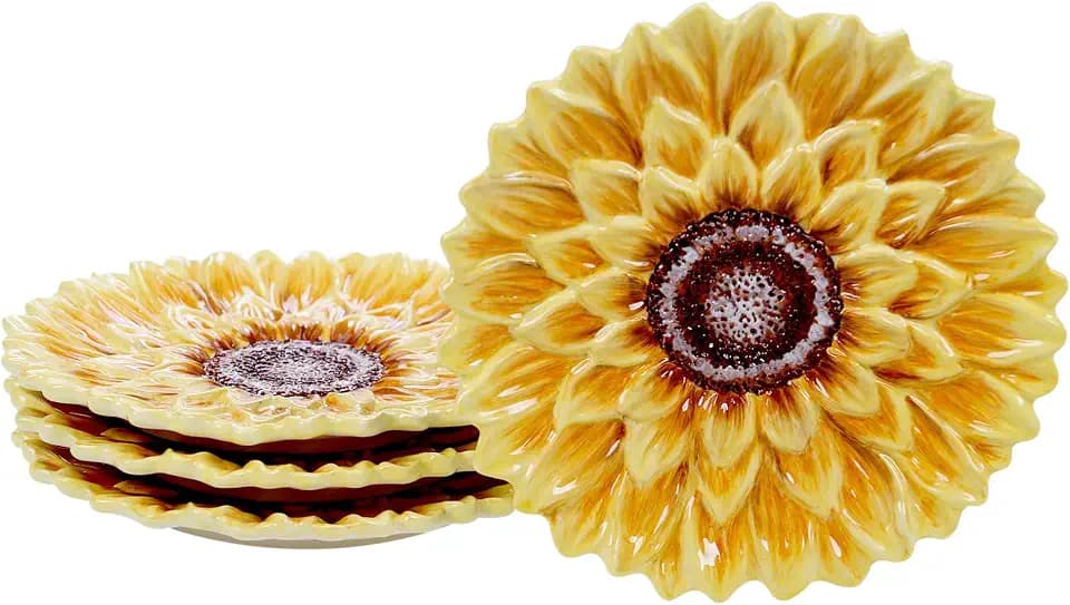 Certified International Sunset Sunflower 8.25" 3-D Dessert Plate, Set of 4,One Size, Multicolored