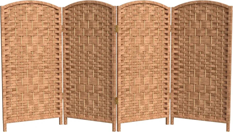 Red Lantern 3 ft. Short Diamond Weave Fiber Folding Screen - Natural - 4 Panel