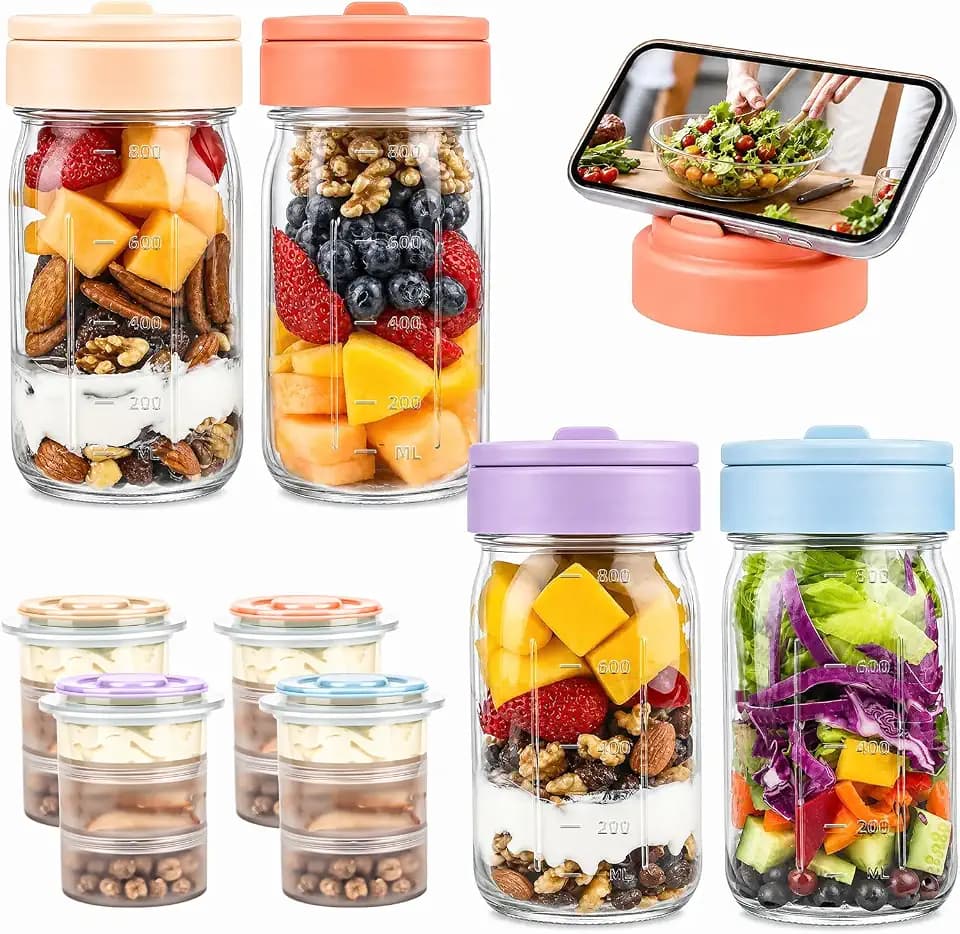 TQRR 4 Pack Overnight Oats Containers with Lids, 32 oz Glass Storage Jar