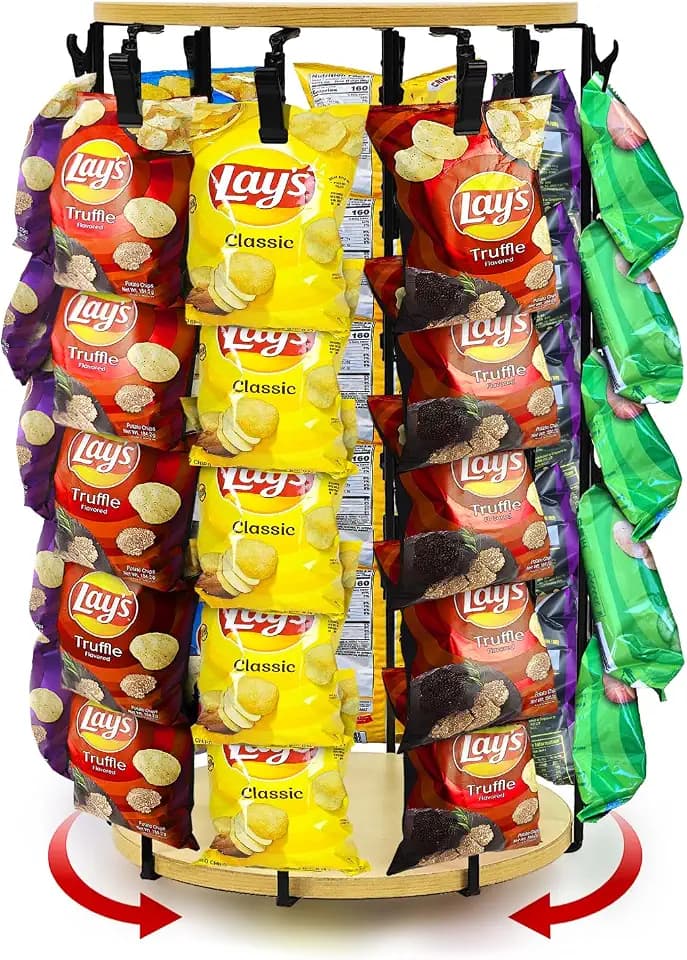Chip Rack Display Stand, Rotating Chip Holder Display, 40 Clips
