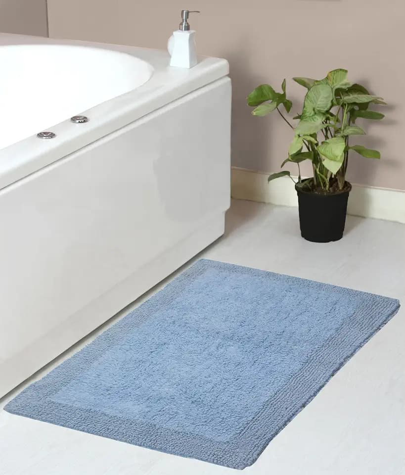 Home Weavers Luxury Collection 100% Cotton Reversible Bathroom Rug, Washable Rug, Soft Cotton Extra Soft and Absorbent Bath Rug, Kitchen Mat, 21"x34" Rectangle, Blue