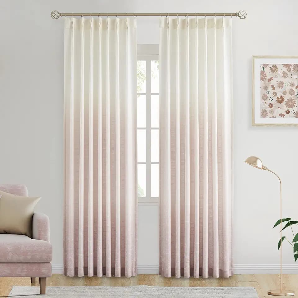 Central Park Ombre Pinch Pleated Curtain, 40" Wx90 Lx2, Cream White to Pink