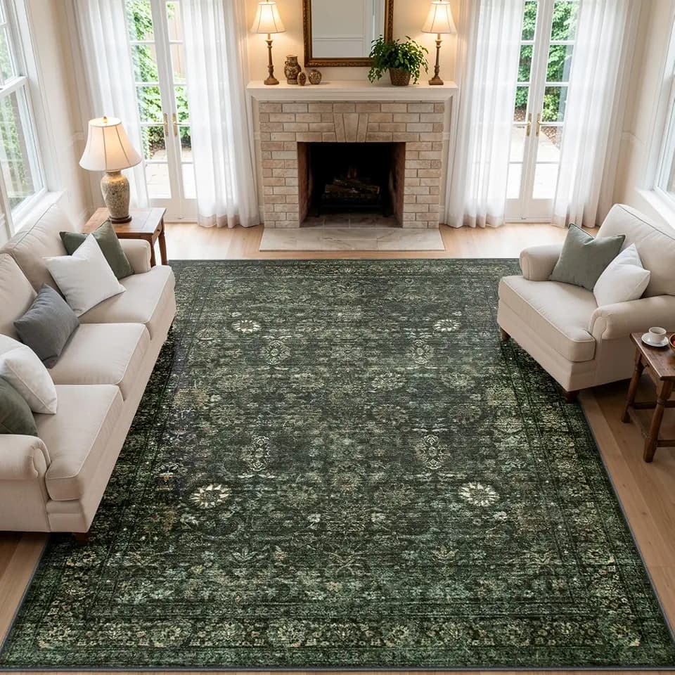 Morebes Vintage Dark Green Living Room Rug, 9x12