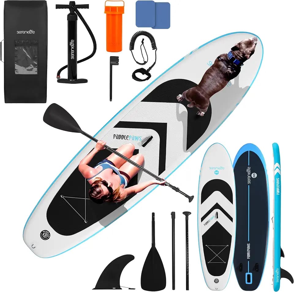 SereneLife XL Inflatable Stand Up Paddle Board - Extra-Wide, Pet & Family-Friendly SUP for Adults, Kids & Pets - Non-Slip Deck, Stable Design, Premium Accessories - 350/440/485 lbs Capacity