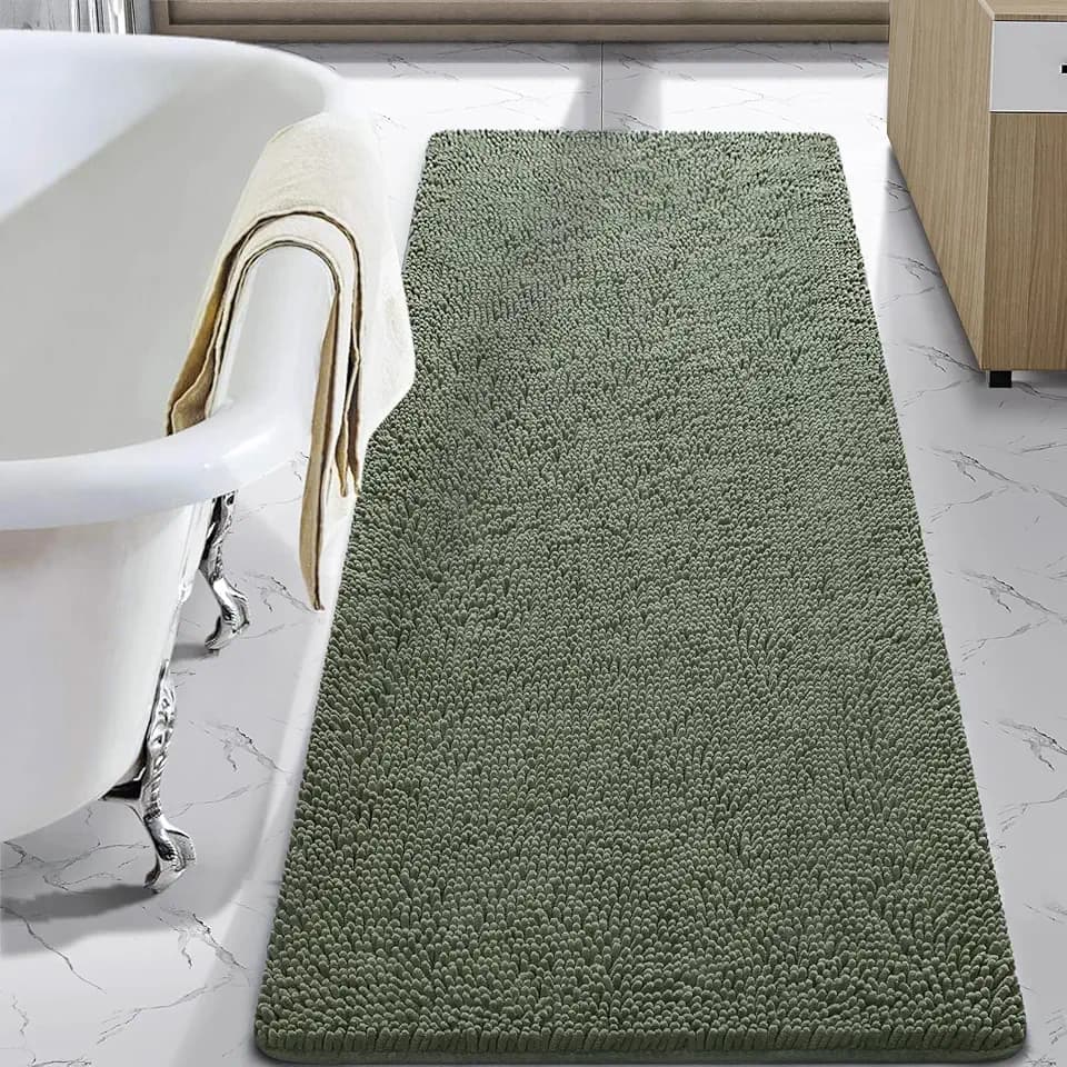 LOCHAS Luxury Bathroom Rug Shaggy Bath Mat 24 x 60 Inch, Sage Green