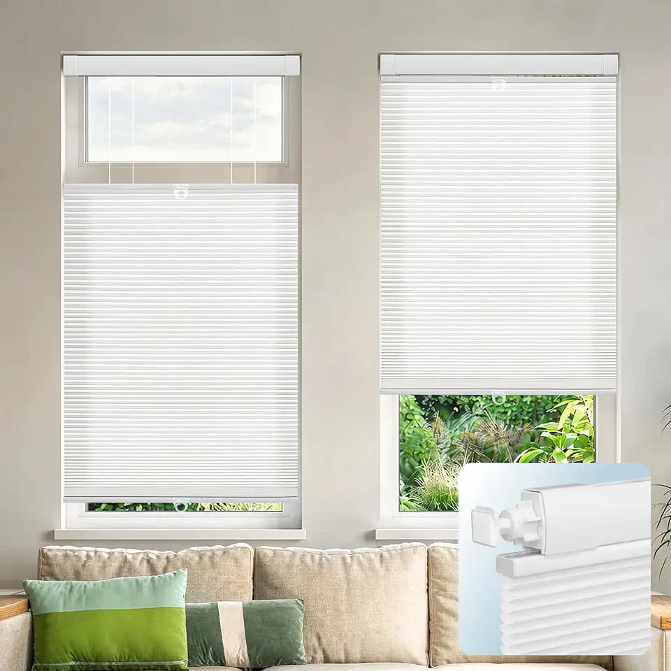 DEZ FURNISHINGS EZ Grip PRO Plus No Tools No Drill Cordless 1" Light Filtering Top Down Bottom Up Cellular Shade, Inside Mount Tension Shade with Aluminum Rails, 34.5" W x 48" H, White