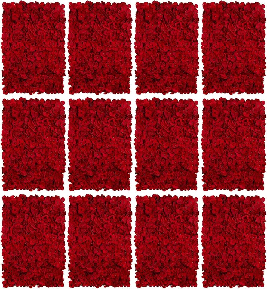 BLOSMON Red Flower Wall Backdrop for Wedding Decor, 12 Pcs, 24 x 16 Inches