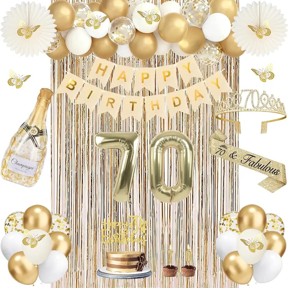 Juesly 70th Birthday Decorations for Women Champagne Gold 51pcs