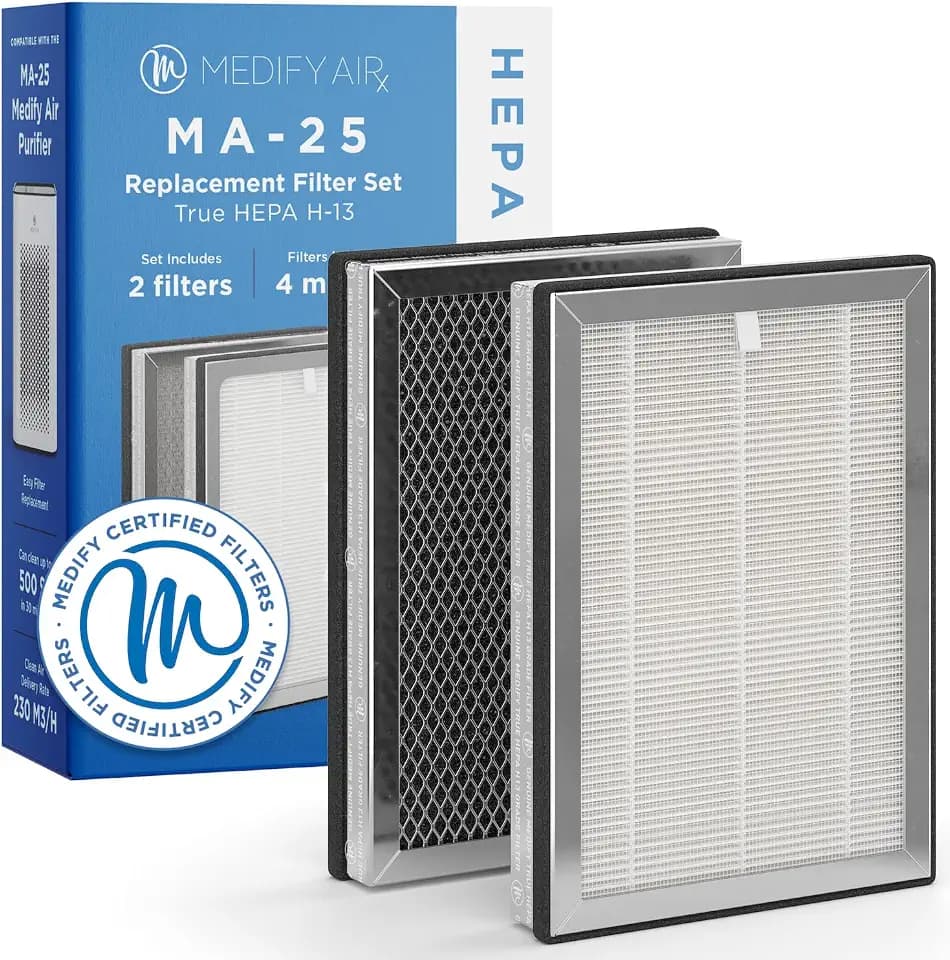 Medify MA-25 Genuine Replacement Filter Set for Allergens, Smoke, Wildfires, Dust, Odors, Pollen, Pet Dander | 3 in 1 with Pre-filter, HEPA and Activated Carbon for Removal to 0.3 Microns | 1-Pack