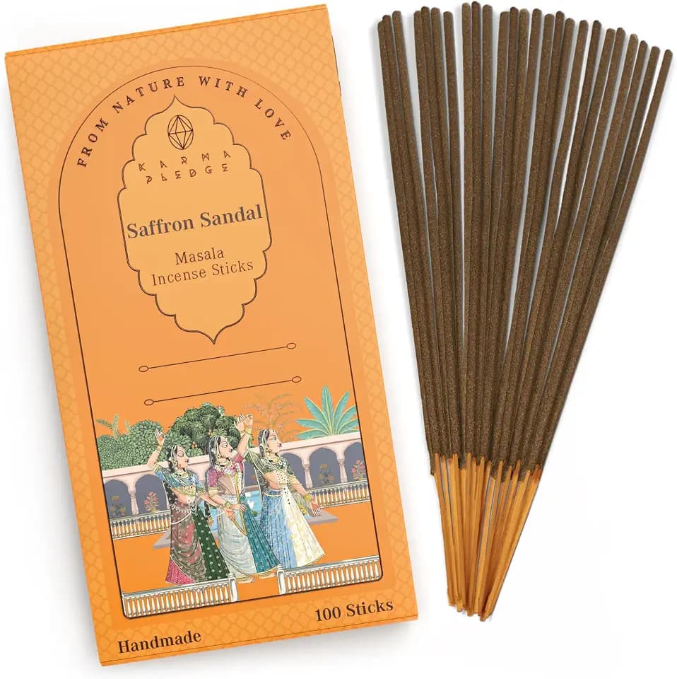 KarmaPledge Saffron Sandal Incense Sticks, Burn Time 45-60 Min, 100 Sticks