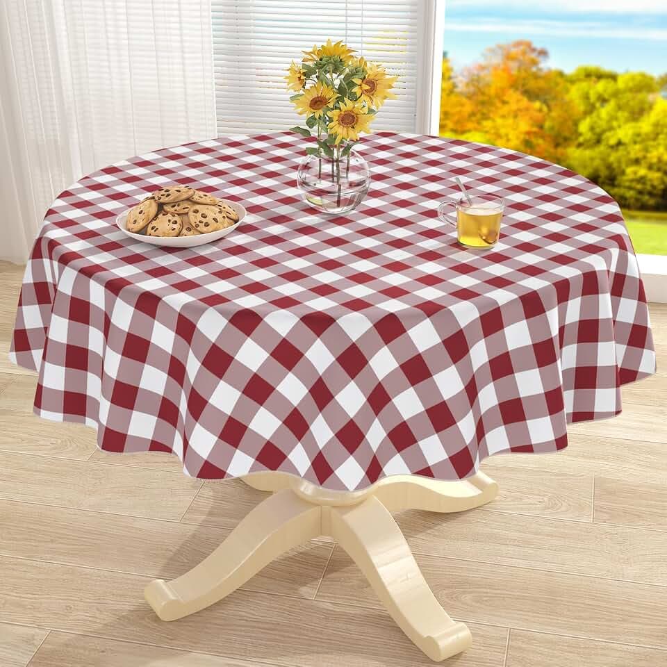 misaya Round Waterproof Vinyl Table Cloth, Flannel Backed Tablecloth