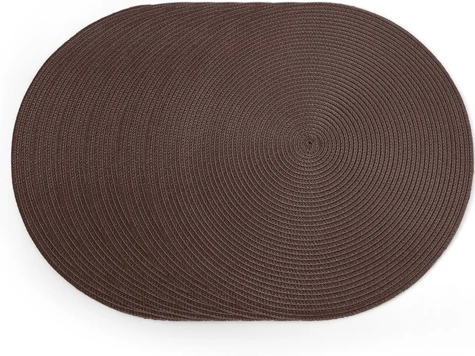 15 Inch Round Braided Placemats Set of 6 Washable Waterproof Heat Resistant Non-Slip Circle Plastic Table Mats for Kitchen Dining Tables Brown