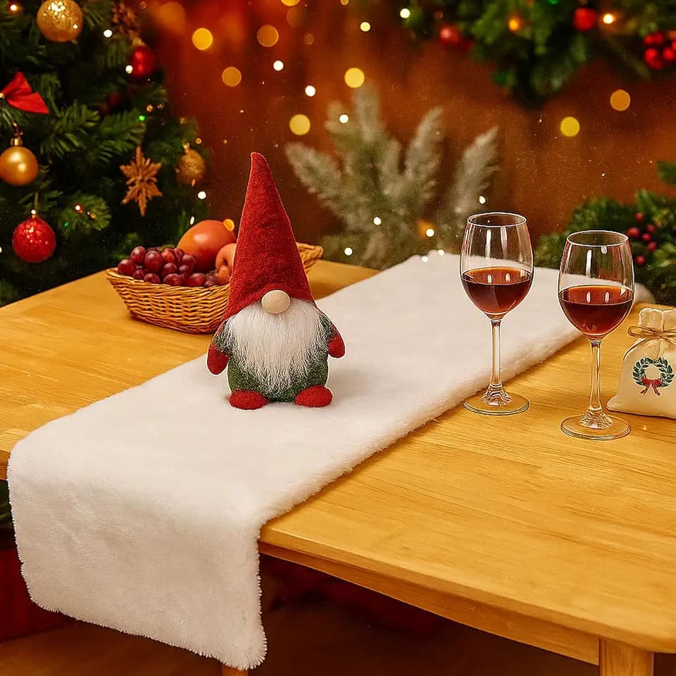 White Faux Fur Table Runner, Christmas Runners for Dinning Table Decoration