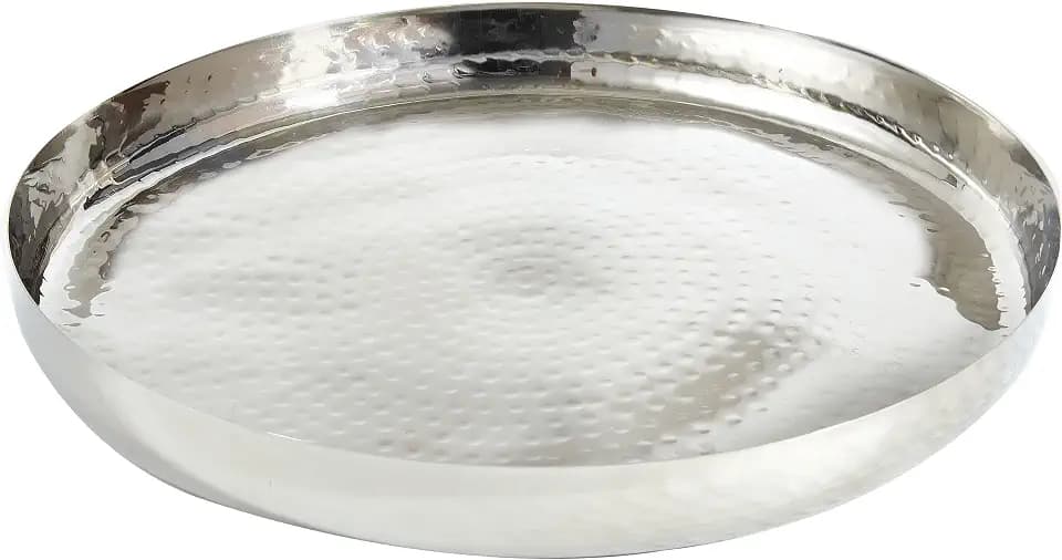Elegance Hammered Stainless Steel Round Tray, Silver, 13"