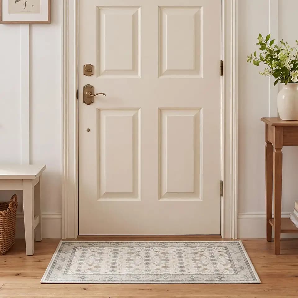 Laura Ashley Washable Printed Velvet Rug Emberlee 26" x 45" Rug Accent Sage Multi