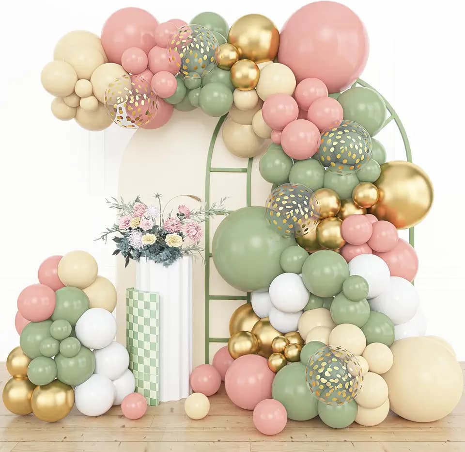 Amandir 153pcs Retro Green Pink Balloon Garland Arch Kit Different Sizes
