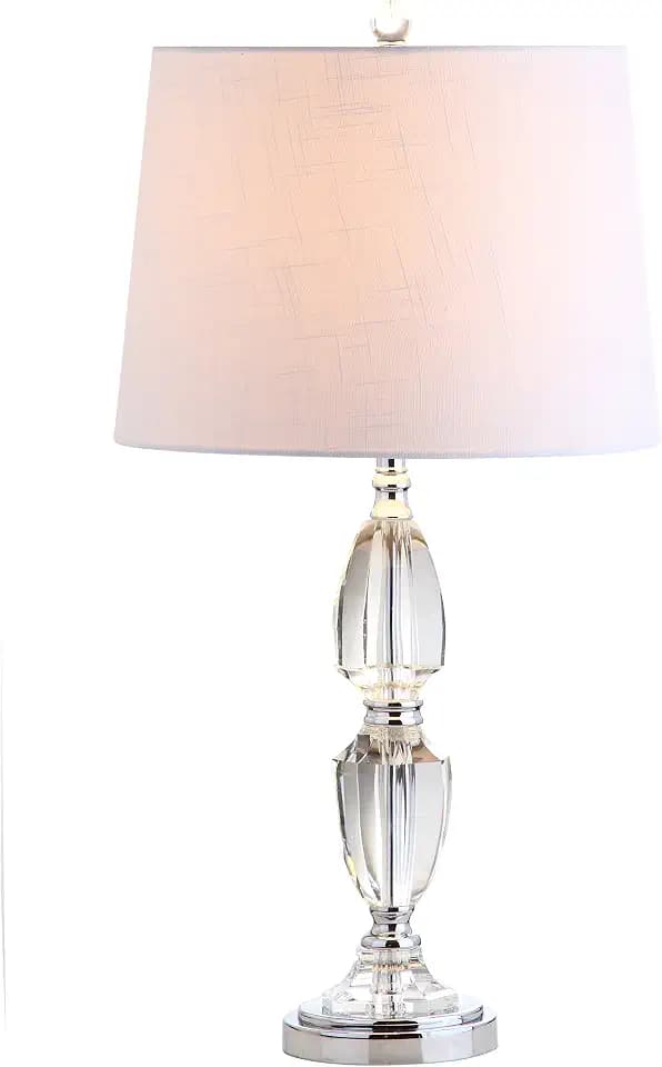 JONATHAN Y Graham Crystal Table Lamp 27" Drum Shade, Clear/Chrome