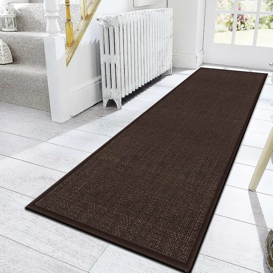 GOYLSER Non Slip Carpet Runners for Hallway, Absorbent Laundry Room Rug Runner Non Slip Washable,10ft Natural Jute Long Kitchen Mat Runner, Deep Brown