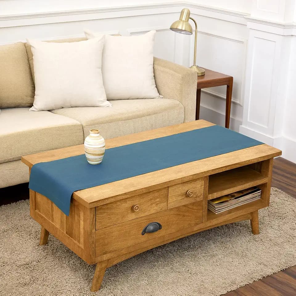Solino Home 100% Linen Table Runner Peacock Blue Woven, Fete 14 x 60 in