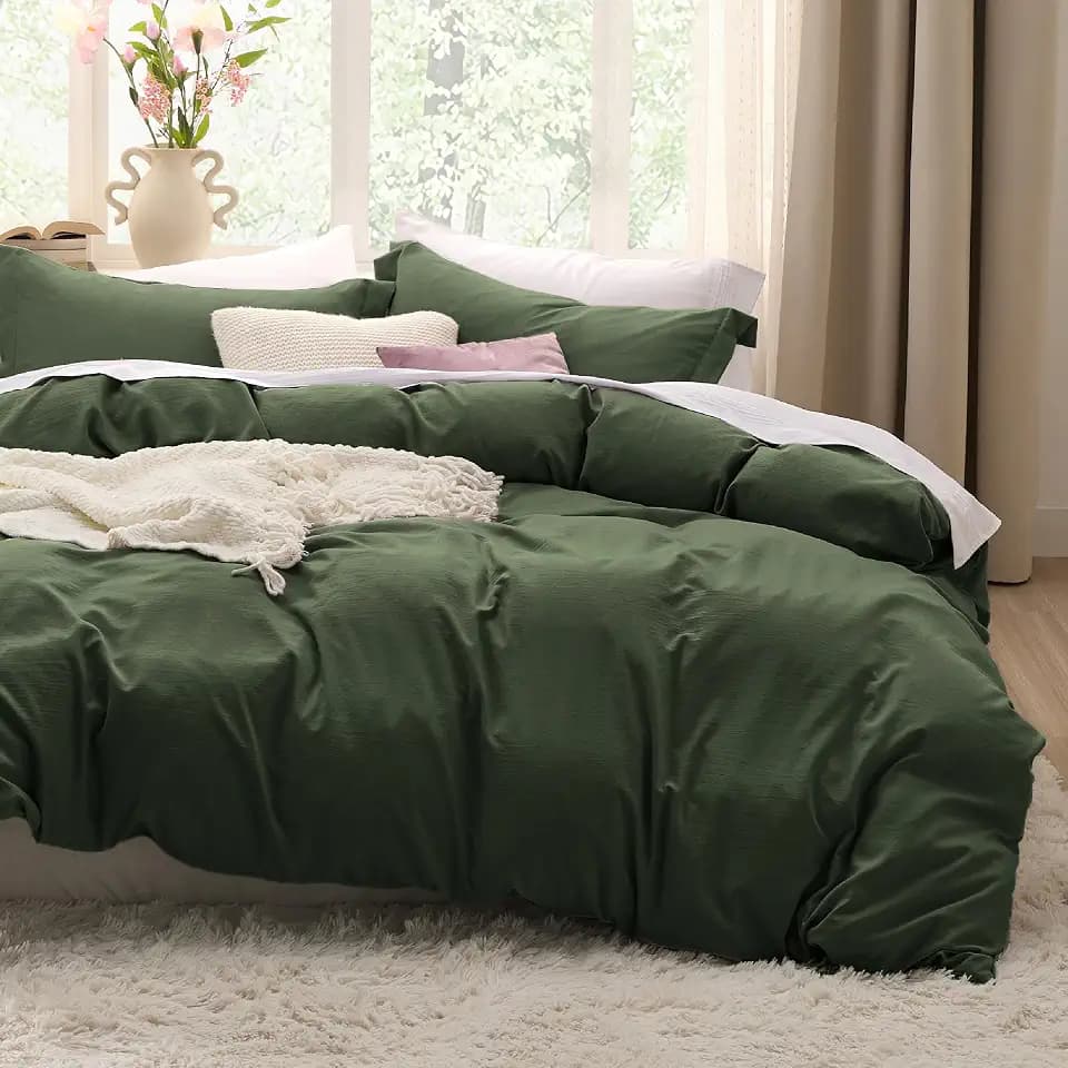 Bedsure Prewashed Duvet Cover Full, Cotton-Like Bedding Set, Olive Green