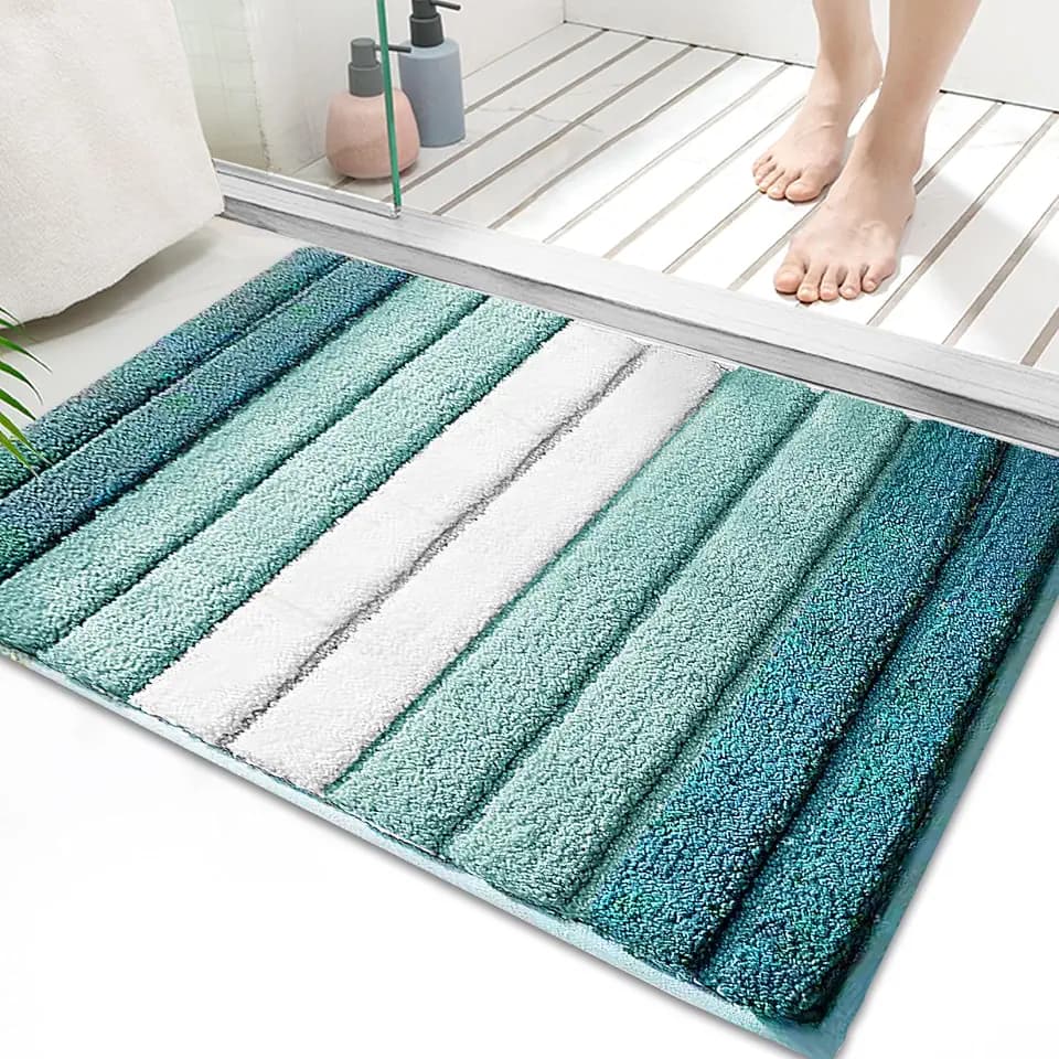 SiliPacks Striped Bathroom Rugs,Turquoise Bath Mat,Bath Rugs,20"x32"