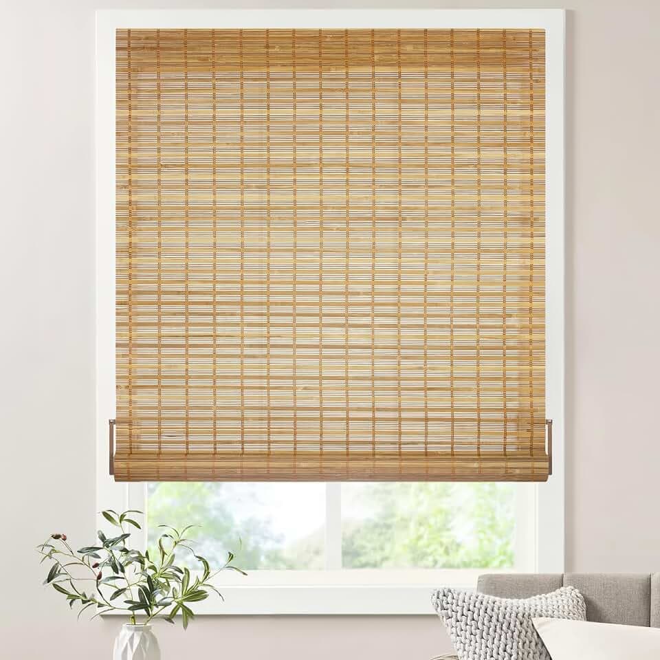 LazBlinds No Drill Bamboo Roller Shades, Squirrel, 31" W x 64" H