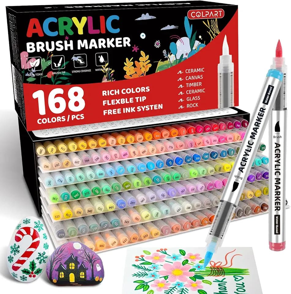 colpart 168 Colors Acrylic Paint Markers, Soft Brush Tip Paint Pens