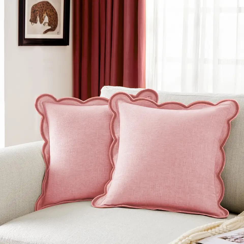 Ohocut Scalloped Pillow Cover Pack of 2 Spring Chenille Decorative Throw Pillow Covers Cute Boho Couch Pillow Covers Aesthetic Funky Preppy Pillow Cases for Sofa Living Room (Blush Pink, 20x20 Inch)